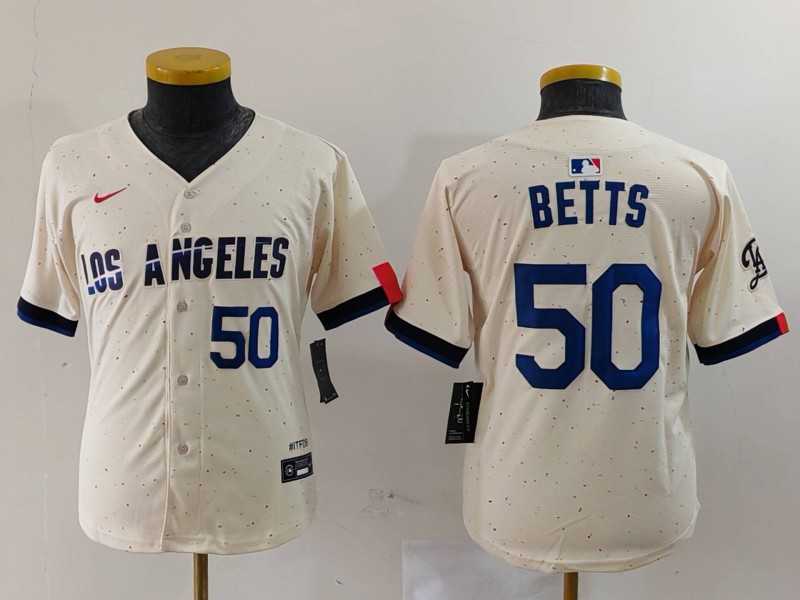 Youth Los Angeles Dodgers #50 Mookie Betts Number Cream 2024 City Connect Limited Stitched Jerseys->mlb youth jerseys->MLB Jersey